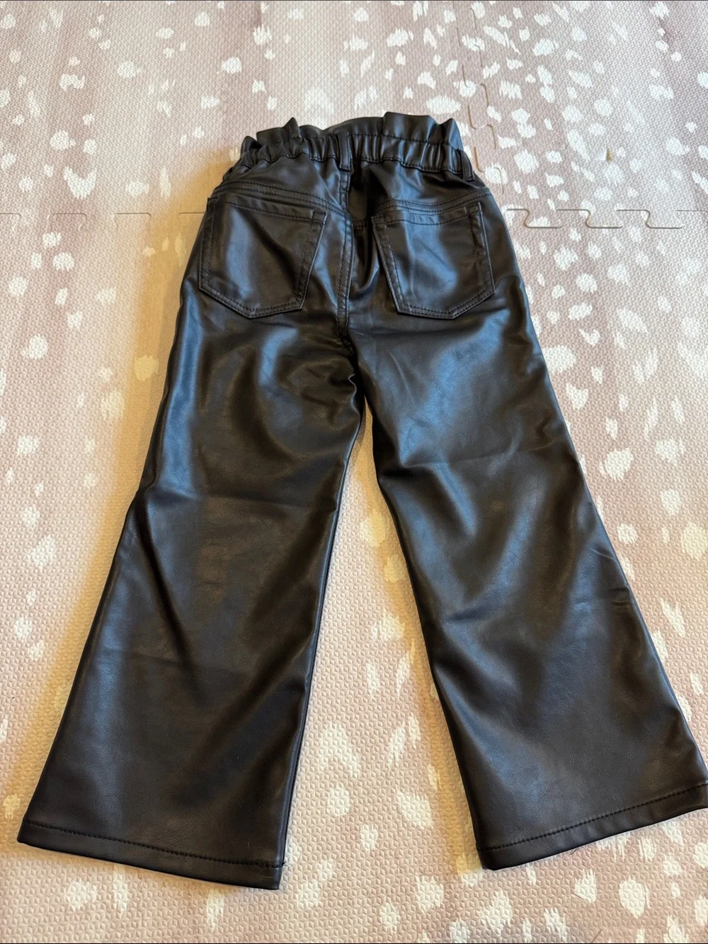 Baby Gap Girls Black Vegan Leather Stride Pants Wide Leg Paperbag Waist Size 4